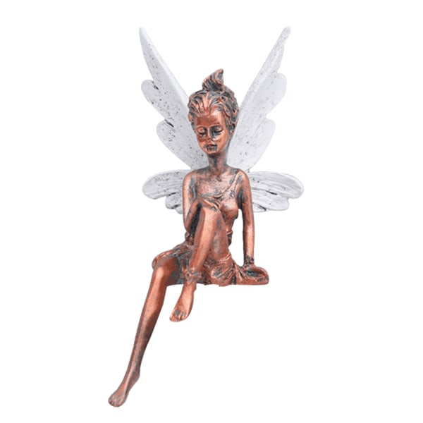 Sittande Fairy Staty med Wing Resin Ornament Trädgård Blomma Elf Skulptur Dekor Brons