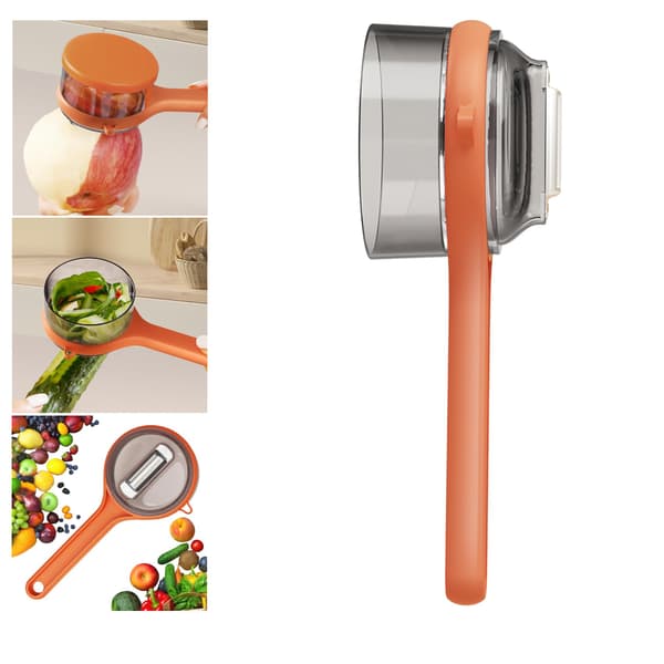 Grønnsaks- og fruktsskreller med oppsamlingsbeholder, sølfri blad i rustfritt stål (oransje) orange color