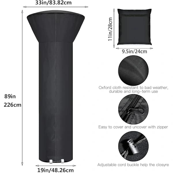 Patio Heater Cover with Zipper and Storage Bag, Waterproof, Dustproof, Windproof