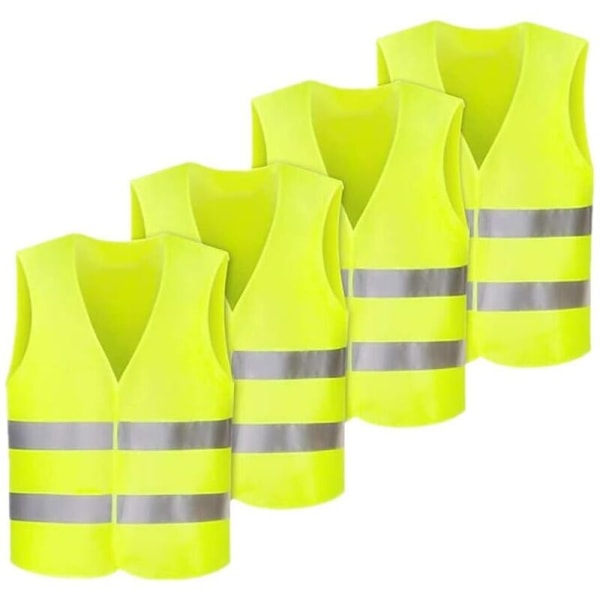 4 stk. Refleksvester for bil, 360° refleksvest, gul vest, refleksvest for bil, kvinner, menn, voksne, for bilister, sjåfører, arbeidere...DEBUNS