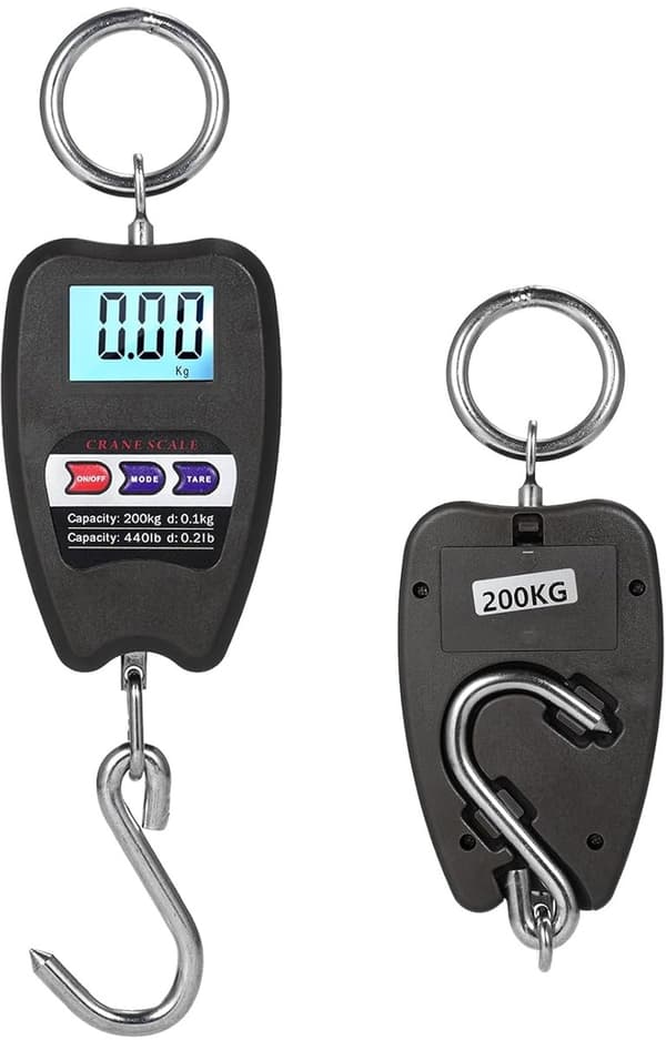 Digital bagagevægt, kompakt 200 kg, høj præcision, baggrundsbelyst LCD, krog i rustfrit stål, til rejser, gårde og fragt, sort