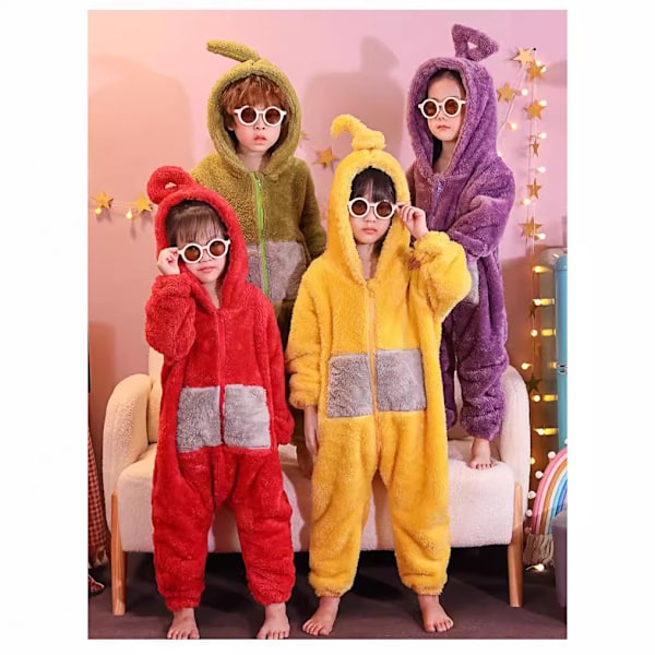 Teletubbies barnpyjamas vinter korallfleece plus plysch MJ51 förtjockad söt tecknad jumpsuit Red wavelet 100cm