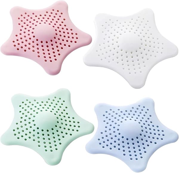 4 silikonavloppsskydd - hårfilter, med sugkopp - för badrum, badkar, kök - blå, vit, grön, rosa