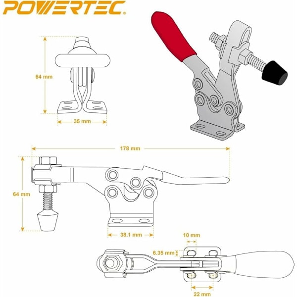 20326 225D Snabbfäste Horisontell Växelspännare - 500 lb Hållkapacitet med Gummitryckspets, 4-pack