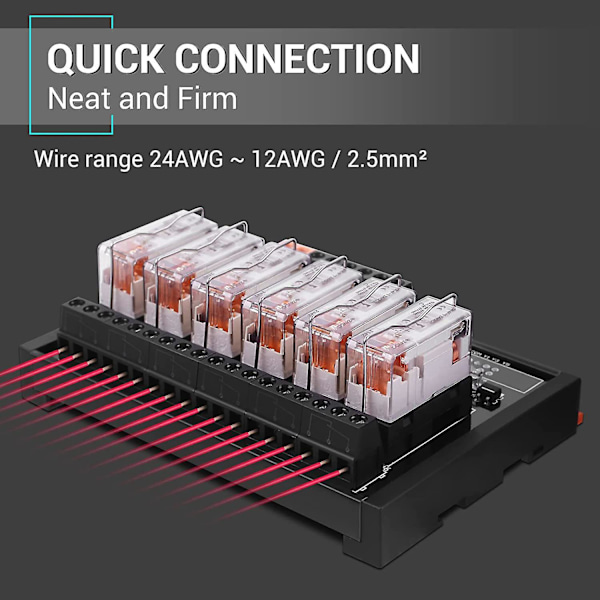 DC 24V relémodul, 6-kanals SPDT-brytermodul med isolert optokoppler DIN-skinnemonterbar pluggbar strømrelémodul