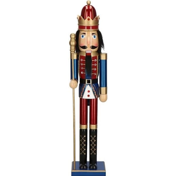 SPRINGOS® Nötknäppare Träfigur Kung med spira Höjd: 90 cm mörkröd - julblå Juldekoration mångfärgad