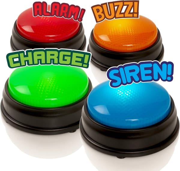 Quiz Buzzers - Sett med 4 lys- og lydbuzzere for quizspill