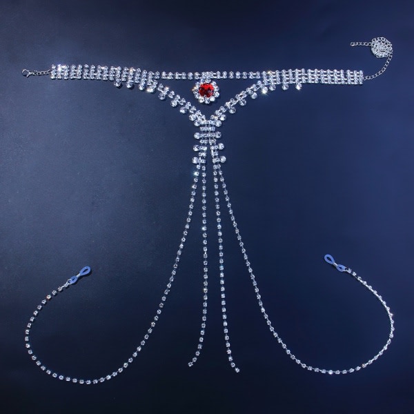 Boho Rhinestone Underkläder Silver Kedja Kristall Stringtrosa Bikini G-String Body Smycken Tillbehör för kvinnor och flickor