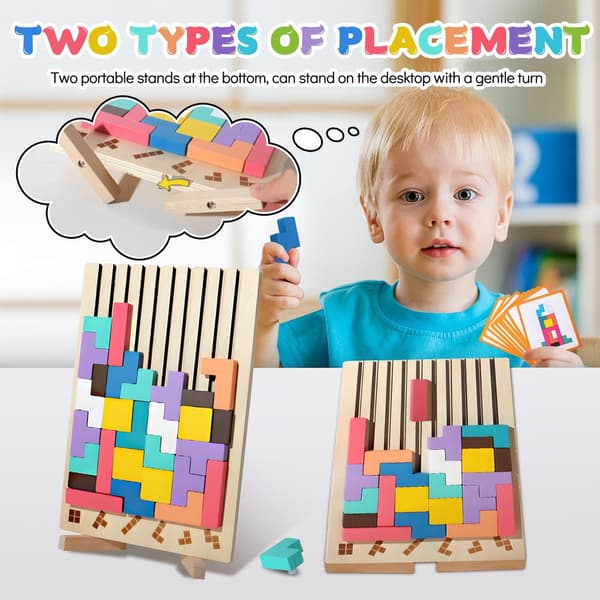 Träpussel Montessori-leksak för 3-6 år - färgglada geometriska block, pussel hjärnspel
