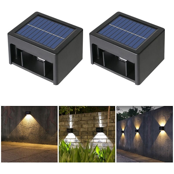 2-pack Solcellsvägglampor, LED-sollampa för utomhusträdgård, Utomhus LED-vägglampa IP65 Vattentät Solcellsdörrlampa