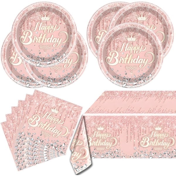 IC Pink Glitter Diamant Festervis, Fantasy Pink Glitter Diamant Pige Fødselsdagsfest sæt, Glitter Diamant Tema Dessert (Pink)