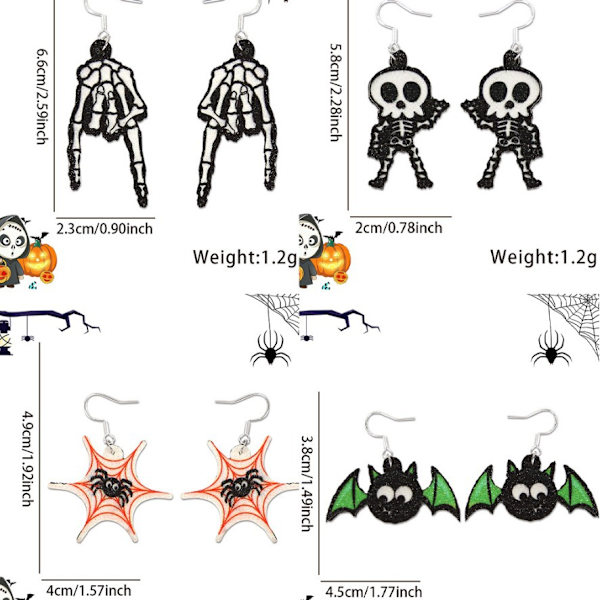 Uudet Halloween-sarjan korvakorut, kauhu kallo silmäpendantti korvakorut haamujuhlan koristelu MJ51 luova koru Spider Web earrings