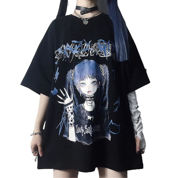 Kvinnor Tonåringar Goth T-shirt Mode Gothic Anime Estetiskt print Casual Lösa toppar Presenter XL
