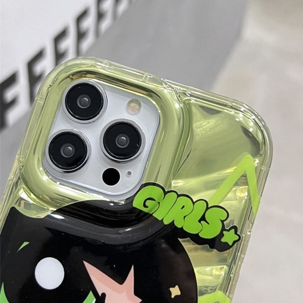 IC iPhone 14 Sött Kawaii Tecknat Fodral Coola Solglasögon Form Stativ Fingergrepp Hållare Design för Kvinnor (grön)