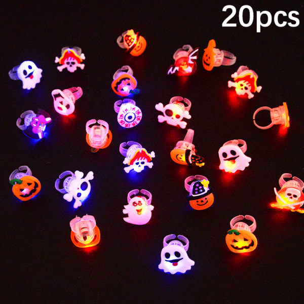 IC LED-lys Halloween Ring Glødende Græskar Spøgelse Kranie Ringe Hal Tilfældig 20 stk