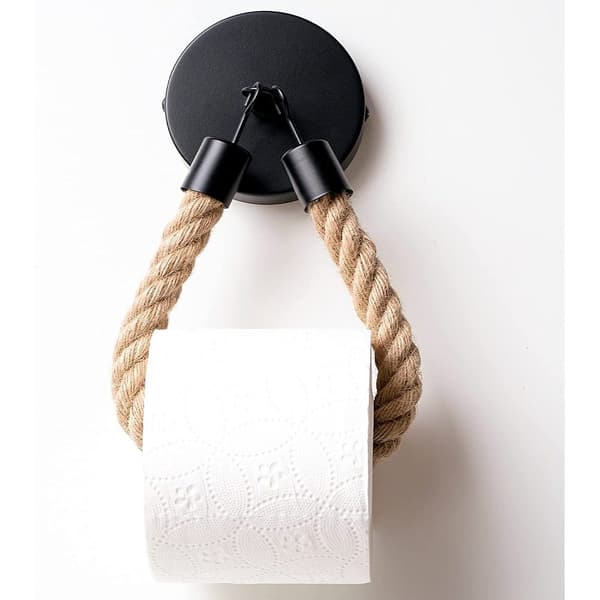 Reb toiletpapirholder Vægmonteret Hampereb og Rustfrit Stål Rustik Badeværelsesindretning til Hjemmet Strandstil Beige Sort
