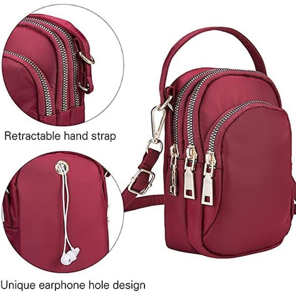 Crossbody-väskor för kvinnor Vattentät nylon liten mobiltelefonväska Smartphone-plånbok med handväska (röd)