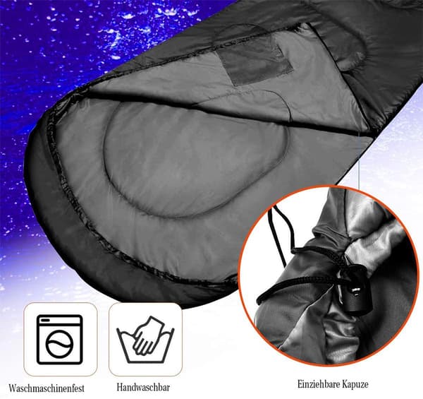 Sovepose, 2-i-1 Varm Åndbar 210T Foring, Letvægts Tæppe Til Voksne, Camping Og Rejser, Sort, 220 X 80 Cm