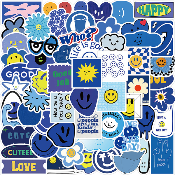 IC 59 st/set Blå Smiley Stickers Tecknade Graffiti Stickers DIY Lug