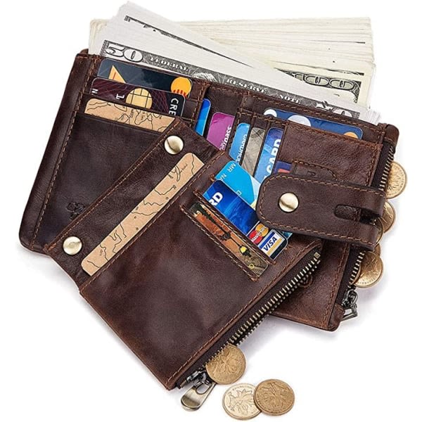 Herrplånbok RFID-blockerad läderplånbok (brun) med dragkedja co