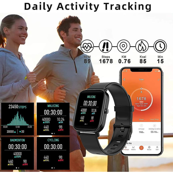 Smart Watch, Smartwatch för Android-telefoner och Ios-telefoner, fitness Tracker Vattentät Ip68 med hör