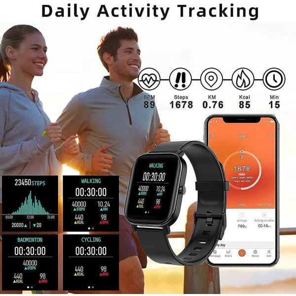 Smartklocka, Smartwatch för Android-telefoner och iOS-telefoner, Fitness Tracker Vattentät IP68 med hör