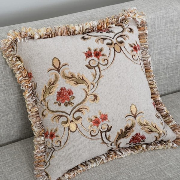 IC Boho vintage putetrekk Farmhouse dobbeltsidig blomstrete brodert dekorativt personlig putetrekk med dusk (beige, 18\"x18\")