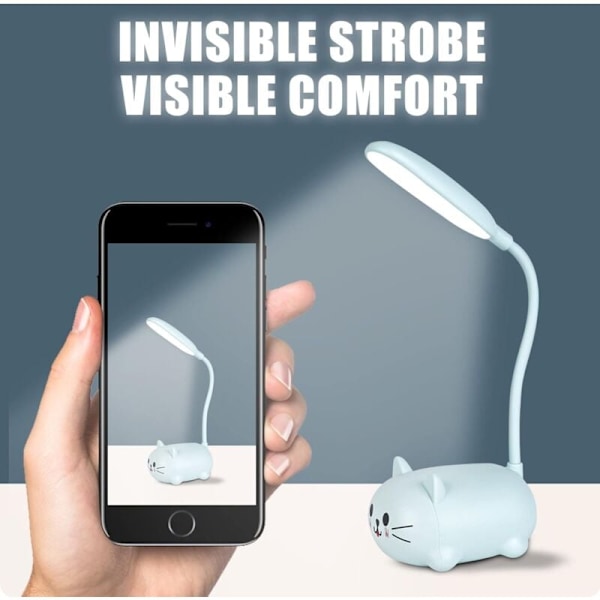 2 stk. Skrivebordslampe for barn, LED-leselys med mobiltelefonholder, USB-oppladbar, energibesparende nattbordslampe med fleksibel arm, gave til barn