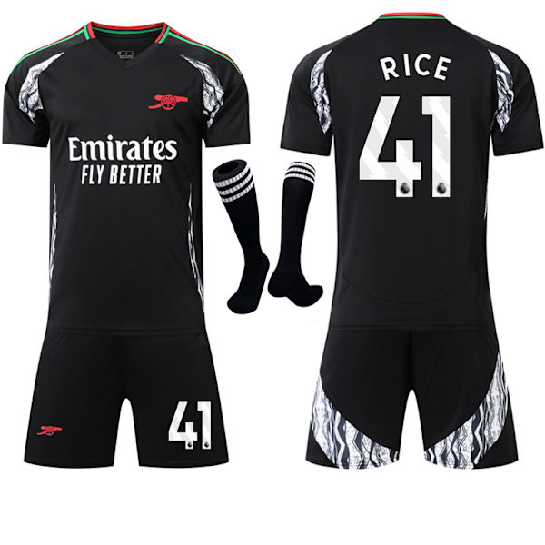 2024-2025 Arsenal vieraskenttäpaita lapsille ja aikuisille, musta jalkapallopaita, sarja sukkineen, nro 41 RICE No.41 RICE 20