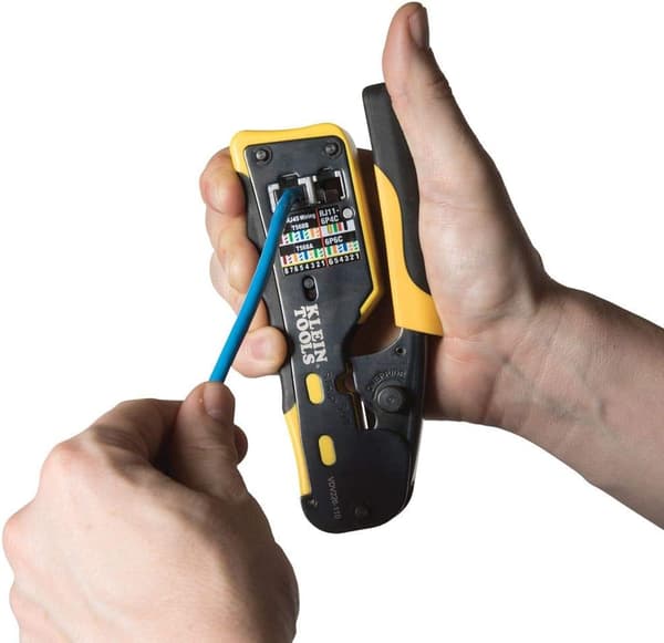 RJ45 Gennemgangs-krympetang Kompakt Kabelklipper og Trimmer til Stemme- og Datakabelinstallation Gul Sort