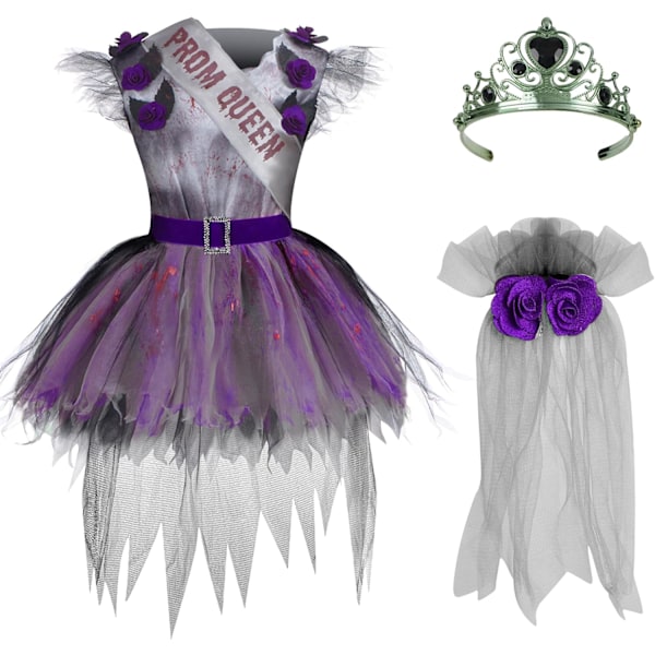 Spittacular Creations Kids Jenter Mørk Prom Queen Kostyme, Goth Prom Queen Kostyme for Barn, Jenter, Halloween L lila Large (10-12 yrs)