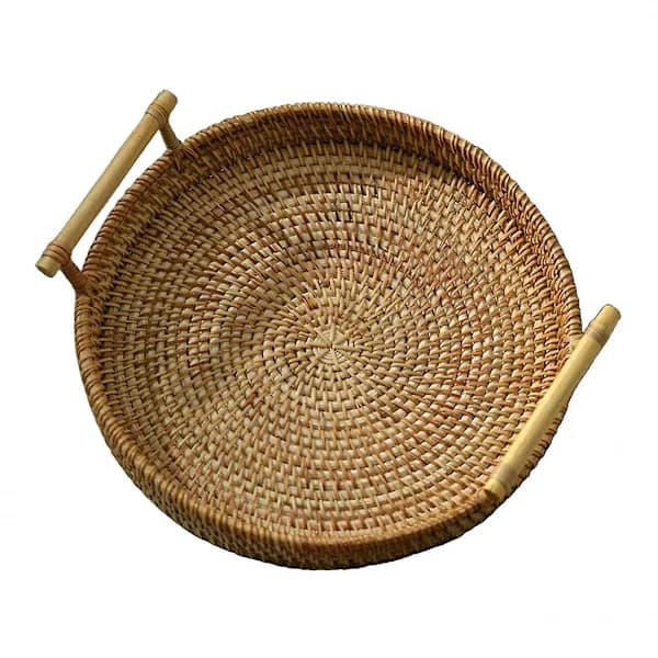 Handvävd bricka i rotting för bröd, te, drycker, snacks och heminredning 24 x 3 cm