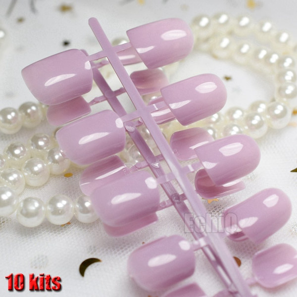 240 stk. Candy Nail Design Kit Tips Lyselilla Nem DIY Runde Korte Fuldindpakkede Akryl Falske Negle til Finger Patch Manicure