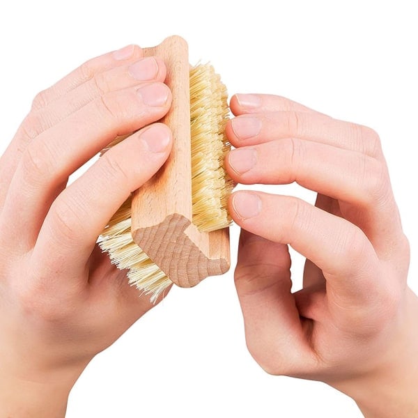 IC 2-pack bambu nagelborste, dubbelsidig fast naturträ sisal skrubborste för tår och naglar, rengöringsborste för naglar