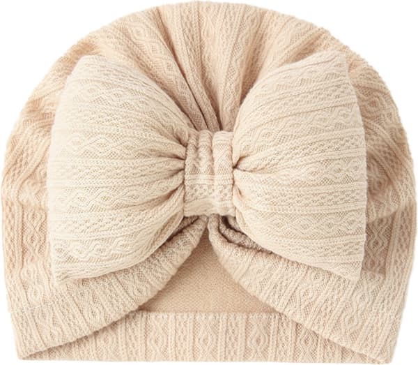 Vauvan turbaanihattu isolla rusetilla, beige ja harmaa, 2 kappaletta, 2-16 kuukaudelle