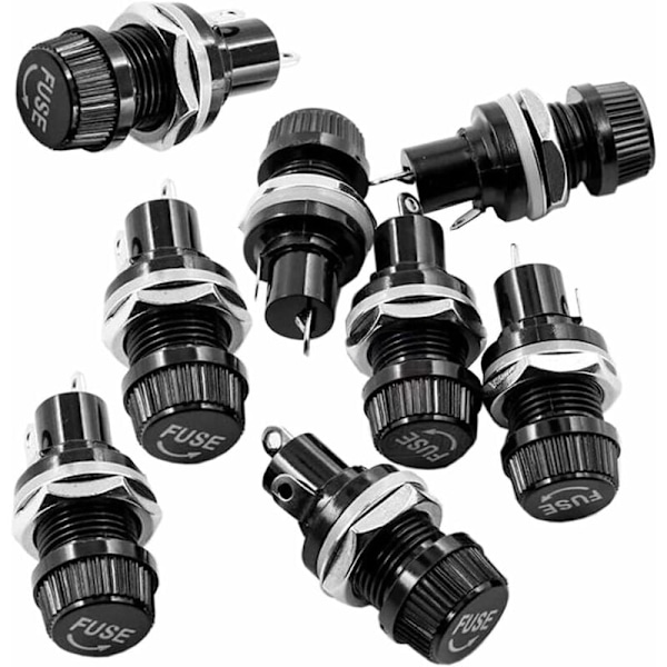 10 st 5 x 20 mm Säkringshållare AC 10A 250V Svart Skruvlock Säkringshållare, Panelmonterad Skruvlock Säkringshållare