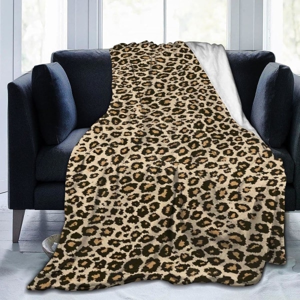 IC Leopard-sängfilt Supermjuk Varm Fluffig Mysig Lättviktsflanellfiltar för Bäddsoffa Soffa Kontor Camping Resa 60\" L x 50\" B