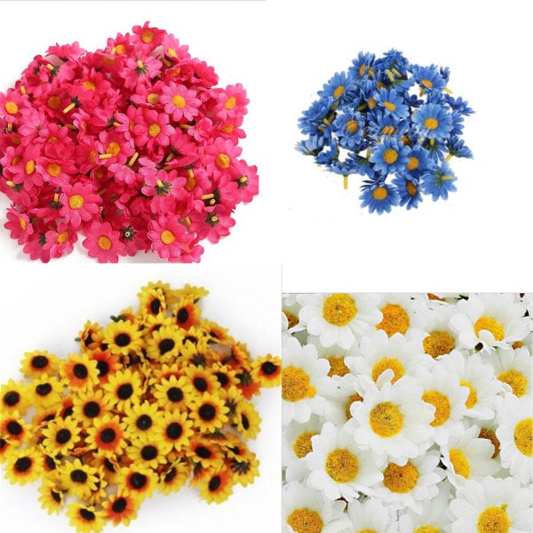 IC 100 stk. kunstige Gerbera Daisy Silkeblomster Hoveder Til DIY Bryllup Pink