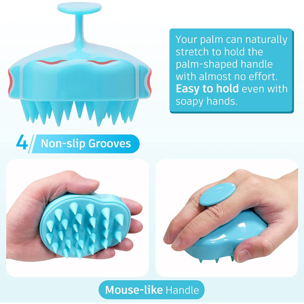 Hårbottenborste med mjuk silikonborst för hårbottenvård, blå
