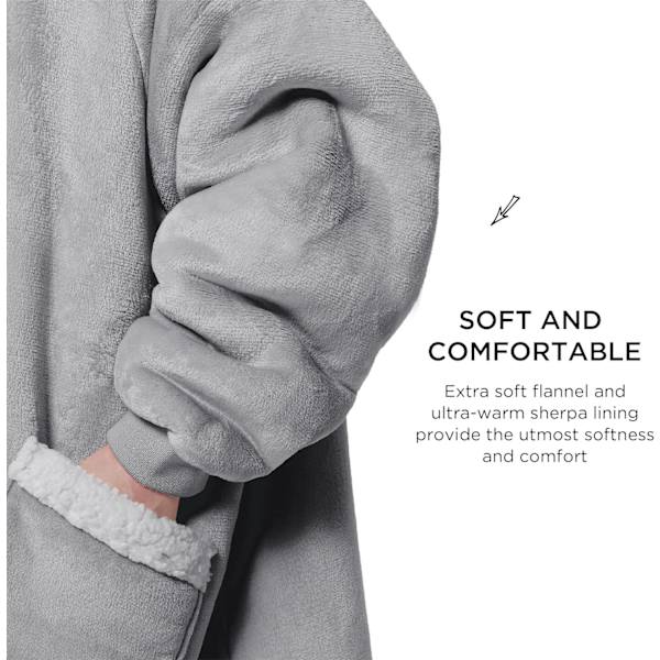 Kannettava huppari-peitto - Sherpa-fleece-huppupeitto aikuiselle lahjaksi, lämmin ja mukava peittohuppari jättitaskulla sekä sisä- että ulkokäyttöön