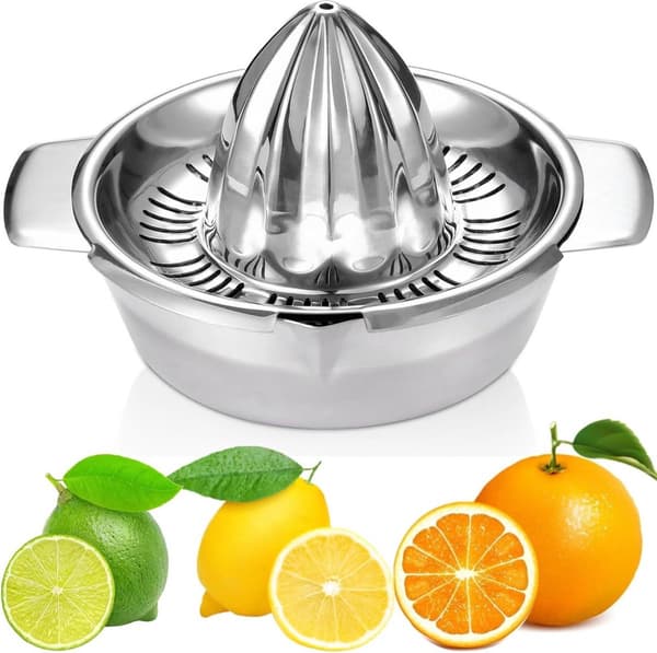 Manuell citruspress, 18/8 rostfritt stål, 350 ml, tål maskindisk, för hemmakök, lime, citron, apelsin och grapefrukt