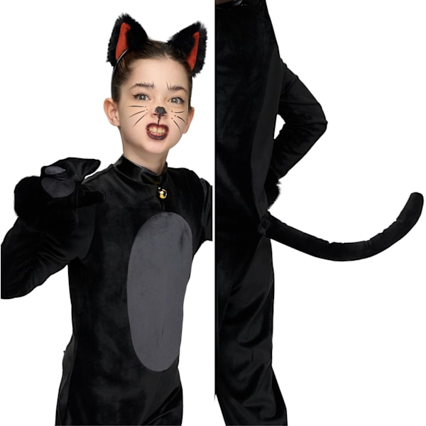 Musta Kissan Asuste Tytöille, Musta Kissan Pehmoasu, Musta Kissan Halloween-asu Tytöille, Halloween, Cosplay, Juhliin, Roolileikkiin (Pieni (5-7 Vuotta)) Medium(8-10 yrs)