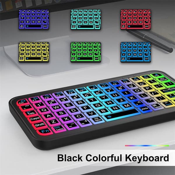 Mini trådløst Bluetooth-tastatur, farverig baggrundsbelysning, Type-C genopladeligt, til telefoner og tablets, Android, iOS, Windows og Mac