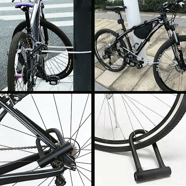 Cykellås U-lås + stålkabellås med beslag 2 i 1 fleksibel U-lås cykel stålkabel