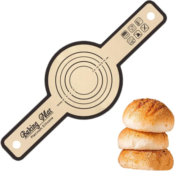 Silikon bakeunderlag med håndtak, sammenleggbart sklisikkert deigunderlag med måleskala for brødbaking og kjøkkenbruk, beige