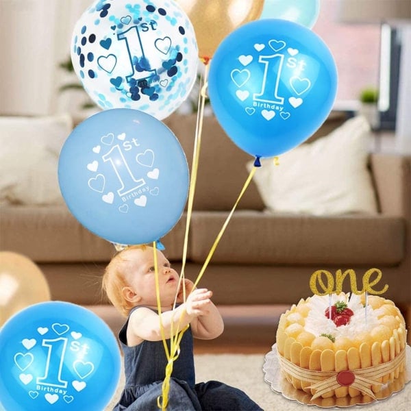 IC Födelsedagsdekoration 1 år flicka, dekoration 1-årsdag, blå