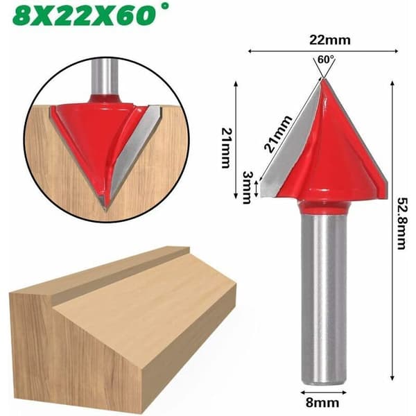 4 stk. lige V-notfræser, 60° 90° 120°, 8 mm skaft, 3D V-formet træbearbejdningsfræser CNC-graveringsbit