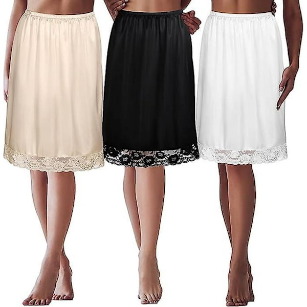 3 stk. Halv-Petticoats til Petticoats Skørteforlænger Kvinders Antistatisk Halv-Petticoat Under Kjole Skørteforlænger Blonder Satin Slip