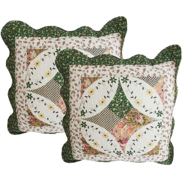 IC Sæt med 2 Boho bomulds quiltede pudebetræk Blomstret printet patchwork dekorative pudebetræk til sofa i soveværelset (Blomst B, 18\"x18\")