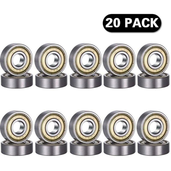 20 st 608 ZZ Kullager, 608ZZ Metall Dubbelskärmade Miniatyr Djupgående Skateboard 3D-skrivare Kullager (8 x 22 x 7 mm)..DEBUNS